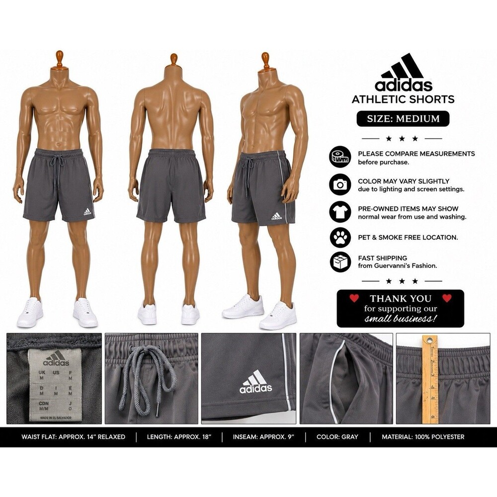 Adidas Mens M Polyester Elastic Waist Shorts pockets drawstring
